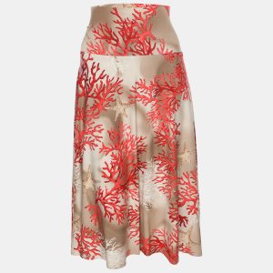 Basler Orange/Beige Coral Print Jersey Midi Skirt XL, Skirts - Luxury Closet