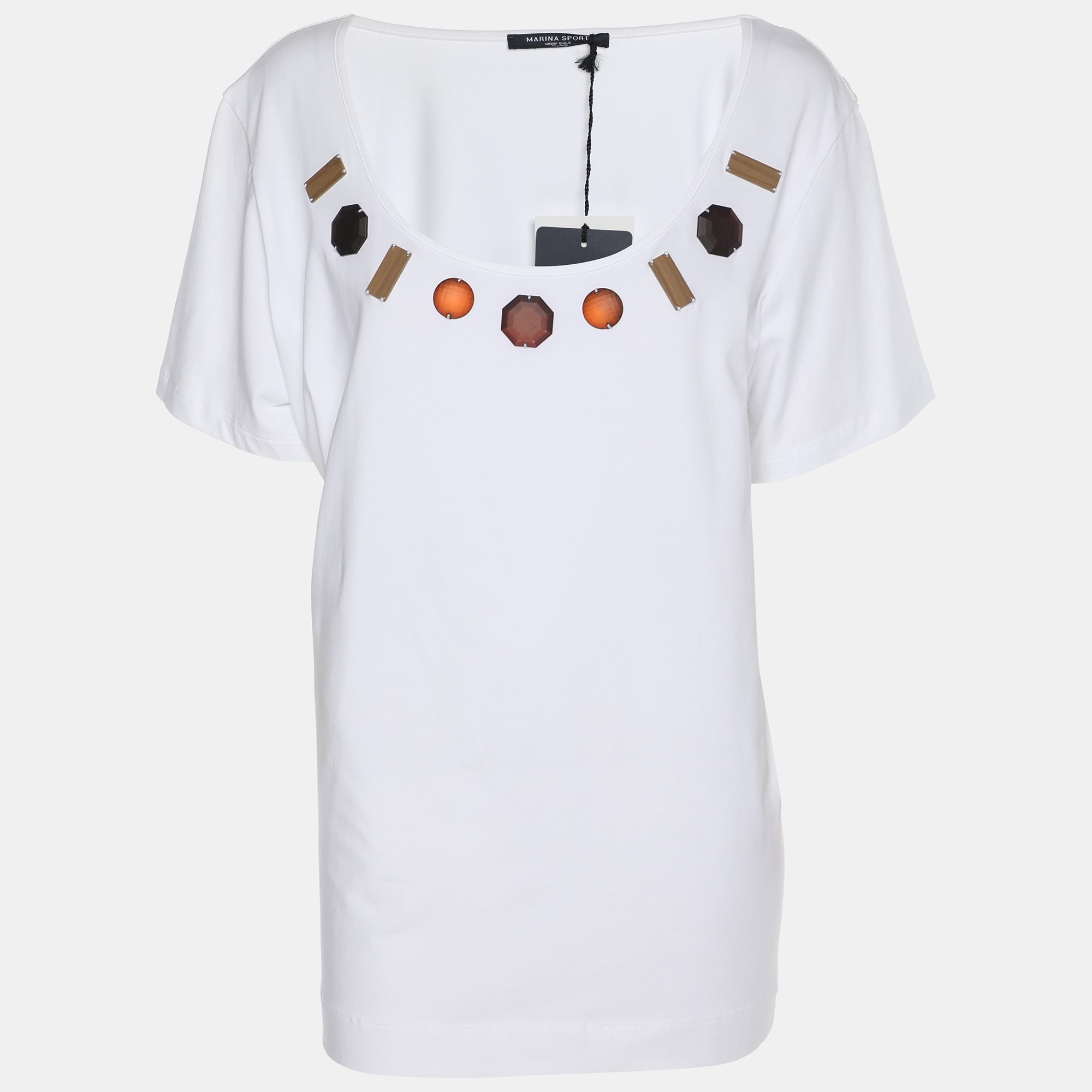 Marina Sport by Marina Rinaldi White Jersey Embellished T-Shirt L, Shirts & Tops - Luxury Closet catalog