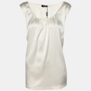 Basler Cream Satin Sleeveless Top XL, Shirts & Tops - Luxury Closet