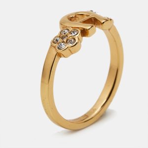 Aigner Logo Crystals Gold Tone Ring Size 53, Jewelry - Luxury Closet
