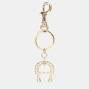 Aigner Gold shiny light gold Metal Basics Keyring with Dadino Logo Gold Coloured, Luggage Accessories - Luxury Closet