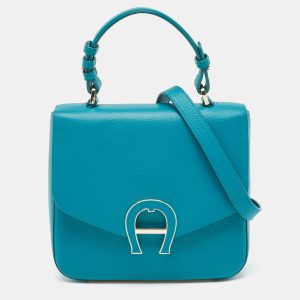 Aigner Green Leather Logo Flap Top Handle Bag, Satchels - Luxury Closet catalog