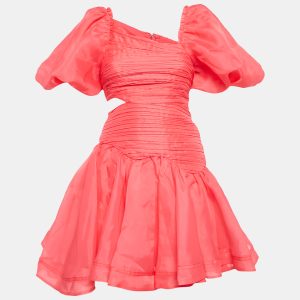 Aje Pink Pintucks Organza Puff Sleeve Mini Dress S, Dresses - Luxury Closet catalog