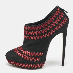 Alaia Black/Red Suede ZigZag Stitch Booties Size 41, Boots - Luxury Closet catalog