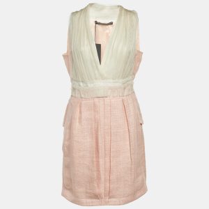 Alberta Ferretti Pink Linen & Silk Pleated Sleeveless Dress M, Dresses - Luxury Closet
