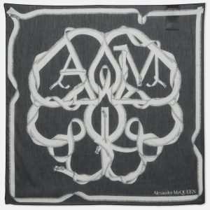 Alexander McQueen Navy Blue Printed Cotton Blend Scarf, Scarves & Shawls - Luxury Closet catalog
