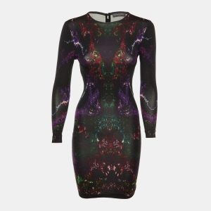 Alexander McQueen Black Printed Jersey Fitted Dress XS, Dresses - Luxury Closet