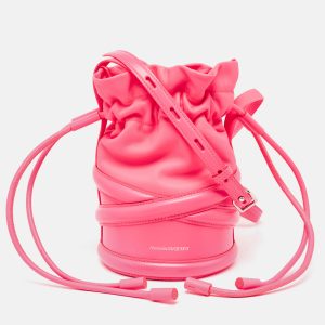 Alexander McQueen Neon Pink Leather The Soft Curve Bucket Bag, Handbags - Luxury Closet