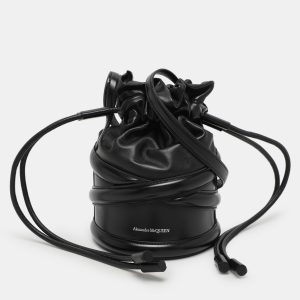 Alexander McQueen Black Leather The Soft Curve Drawstring Bucket Bag, Handbags - Luxury Closet