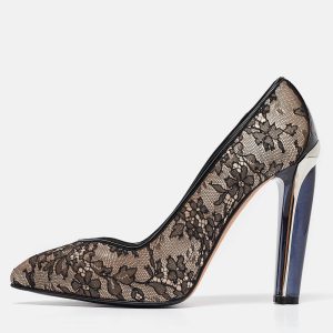 Alexander McQueen Beige/Black Mesh and Satin Pointed Toe Pumps Size 38.5, Pumps - Luxury Closet