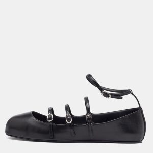 Alexander McQueen Black Leather Caged Mary Jane Ballet Flats Size 38.5, Flats - Luxury Closet