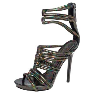Alexander McQueen Multicolor Oil Slick Texture Leather Gladiator Sandals Size 38, Sandals - Luxury Closet
