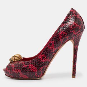 Alexander McQueen Pink Python Leather Skull Peep Toe Pumps Size 39.5, Pumps - Luxury Closet catalog