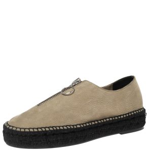 Alexander Wang Khaki Green Leather Devon Front Zip Flat Espadrilles Size 40, Flats - Luxury Closet
