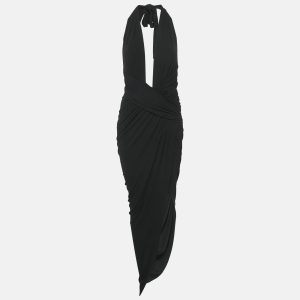 Alexandre Vauthier Black Jersey Asymmetric Halter Neck Draped Dress S, Dresses - Luxury Closet