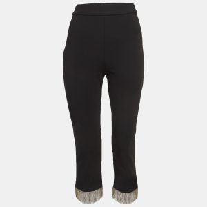 Alexis Black Stretch Crepe Fringed Pants S, Clothing - Luxury Closet