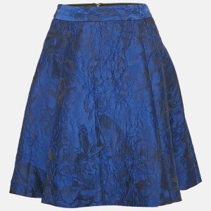 Alice + Olivia Cobalt Blue Floral Jacquard Pleated Mini Skirt S, Skirts - Luxury Closet