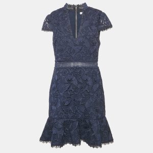 Alice + Olivia Navy Blue Lace Mini Dress L, Dresses - Luxury Closet