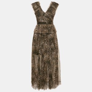 All Saints Brown Leopard Print Tulle Pleated Midi Dress S, Dresses - Luxury Closet catalog