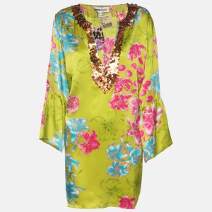Anna Scholz Multicolor Printed Satin Silk Sequin Kaftan XL, Shirts & Tops - Luxury Closet catalog