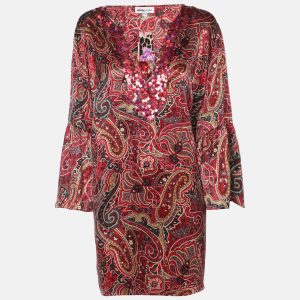Anna Scholz Red Printed Satin Sequin Embellished Tunic XL, Shirts & Tops - Luxury Closet