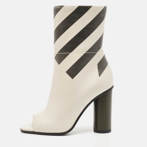 Anya Hindmarch Cream Stripe Leather Peep Toe Ankle Boots Size 35, Boots - Luxury Closet catalog