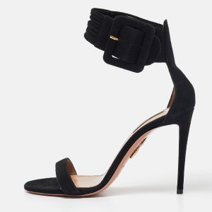 Aquazzura Black Suede Ankle Strap Sandals Size 39, Sandals - Luxury Closet