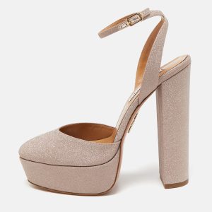 Aquazzura Rose Gold Glitter So High Platform Pumps Size 39.5, Pumps - Luxury Closet