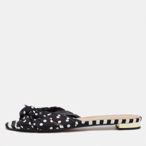 Aquazzura Black Polka Dot Print Fabric Knot Flat Slide Sandals Size 40, Sandals - Luxury Closet