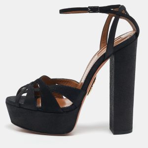 Aquazzura Black Texture Suede Luna Platform Sandals Size 40, Sandals - Luxury Closet