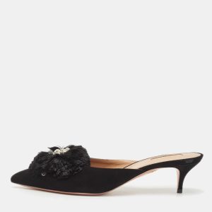 Aquazzura Black Suede Crystal Embellished Lotus Mules Size 40, Sandals - Luxury Closet catalog