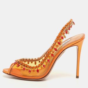 Aquazzura Transparent/Bronze Leather and PVC Temptation Pumps Size 37.5, Pumps - Luxury Closet
