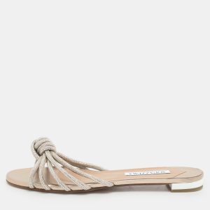 Aquazzura Beige Crystal Embellished Suede Celeste Flats Size 38, Flats - Luxury Closet