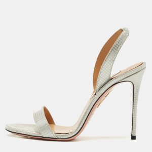 Aquazzura Silver Glitter Ankle Strap Sandals Size 38.5, Sandals - Luxury Closet catalog