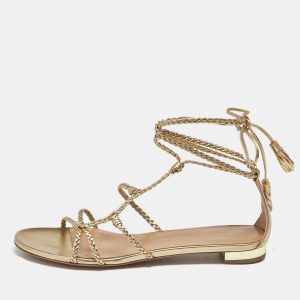 Aquazzura Gold Leather Brasilia Flat Sandals Size 39, Sandals - Luxury Closet catalog