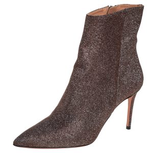 Aquazzura Size 37 Brown Lurex Fabric Ankle Length Boots, Boots - Luxury Closet