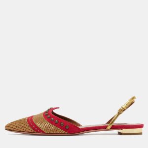 Aquazzura Pink/Gold Suede and Leather Marrakech Slingback Flats Size 38, Flats - Luxury Closet catalog
