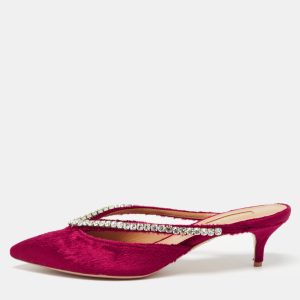 Aquazzura Pink Velvet Crystal Embellished Sabine Mules Size 38, Sandals - Luxury Closet catalog