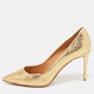 Aquazzura Gold Texture Leather Pointed Pumps Size 35, Pumps - Luxury Closet catalog