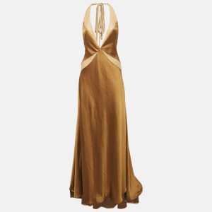 Arcina Ori Brown Satin Devora Halter Neck Maxi Dress S, Dresses - Luxury Closet catalog