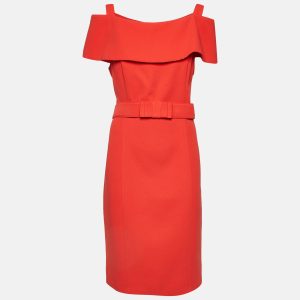 Badgley Mischka Brick Red Crepe Belted Short Dress L, Dresses - Luxury Closet catalog