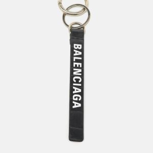 Balenciaga Dark Grey Crocodile Embossed Leather Logo Key Chain, Luggage Accessories - Luxury Closet catalog