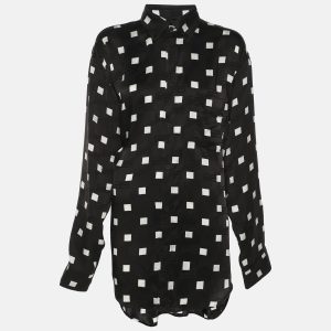 Balenciaga Wardrobe Black/White Satin Logo Print Shirt S, Shirts & Tops - Luxury Closet