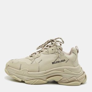 Balenciaga Grey Faux Leather Allover Logo Triple S Sneakers Size 41, Athletic Shoes & Sneakers - Luxury Closet