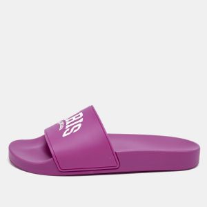 Balenciaga Pink Rubber Cities Paris Pool Slides Size 39, Sandals - Luxury Closet catalog