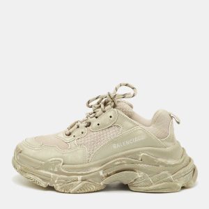 Balenciaga Beige Faux Leather and Mesh Faded Triple S Sneakers Size 38, Athletic Shoes & Sneakers - Luxury Closet
