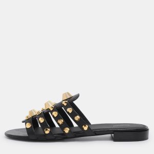 Balenciaga Black Leather Arena Studded Flat Sandals Size 41.5, Sandals - Luxury Closet catalog