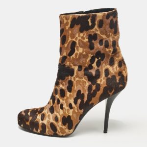 Balenciaga Brown Leopard Print Calf Hair Ankle Boots Size 39.5, Boots - Luxury Closet catalog