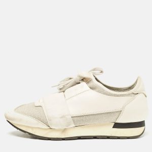 Balenciaga White/Silver Leather and Knit Fabric Race Runner Sneakers Size 39, Athletic Shoes & Sneakers - Luxury Closet catalog