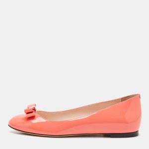 Bally Coral Orange Patent Leather Benalla Ballet Flats Size 37.5, Flats - Luxury Closet